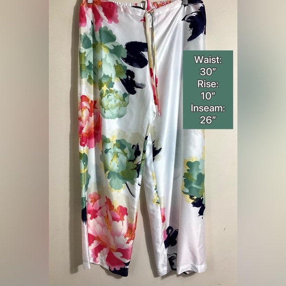 Natori Womens Floral Satin 2pc Pajama Set Size S Designer Chic Silky Ankle Pant - Picture 4 of 16